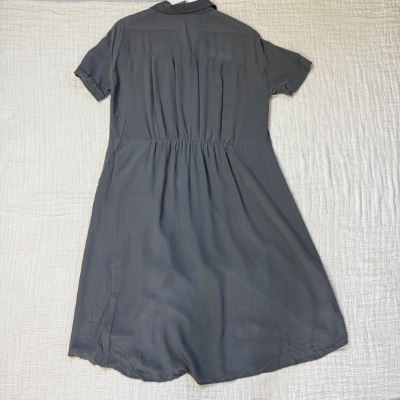 Eileen Fisher Silk Dress  Gray Short Sleeve Button Down Hi-Lo Hem Size XS Casual - Picture 2 of 6